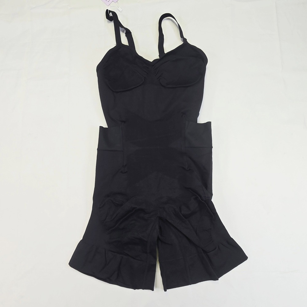 Shecurve Womens Shapewear Bodysuit Medium Black Firm Control Ruched Rear Support